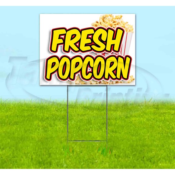 Fresh Popcorn (18" x 24") Yard Sign, Includes Metal Step Stake