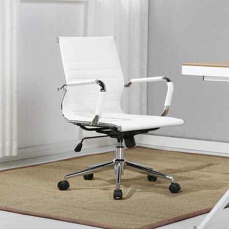 Belleze Mid-Back Ribbed Upholstered Leather Swivel Conference Office Chair with Arm Rest,