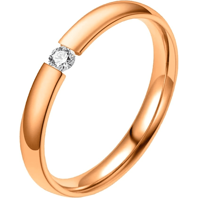 Anillos de Promesa Acero Inoxidable con piedra central. Anillos de Mujer resistentes Xtellar dorado