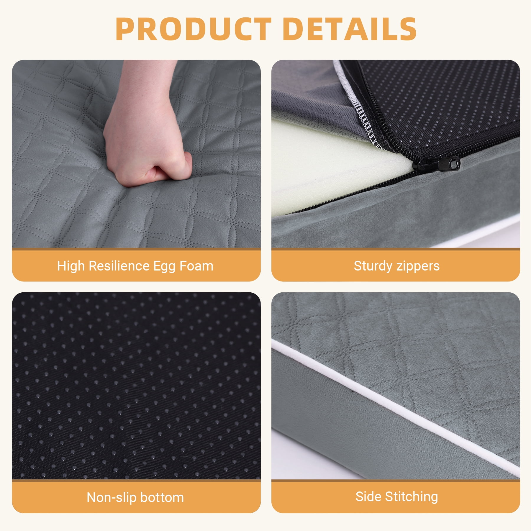 KSIIA 41in XL Dog Bed Orthopedic Crate Bed with Removable Washable Cover Egg-Crate Foam, Dark Grey