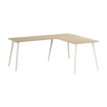 Bush Business Furniture Vista 60W x 30D L Shaped Desk with Splayed Metal Legs in Natural Elm