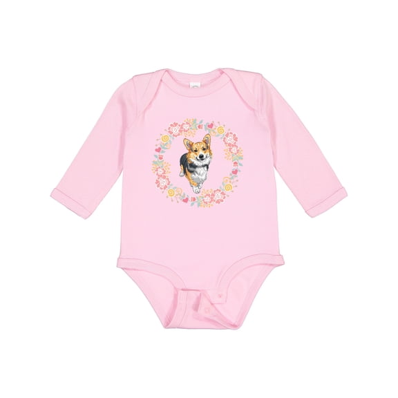 Inktastic Corgi Wreath for Dog Lovers Girls Long Sleeve Baby Bodysuit