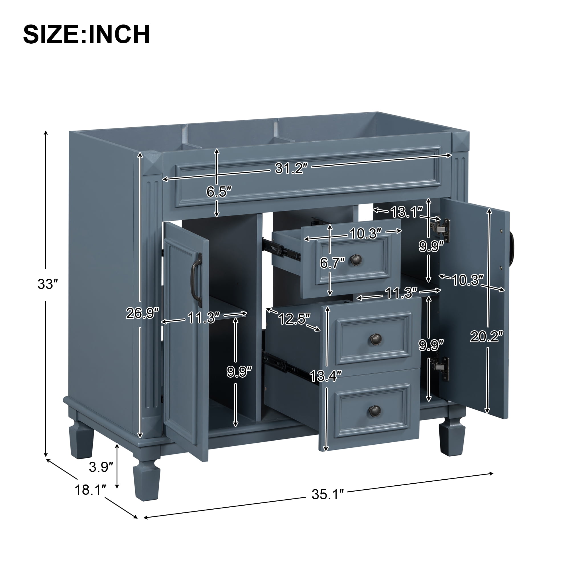 Euroco 36'' Bathroom Vanity without Top Sink, Cabinet only, Modern Bathroom Storage Cabinet with 2 Soft Closing Doors and 2 Drawers