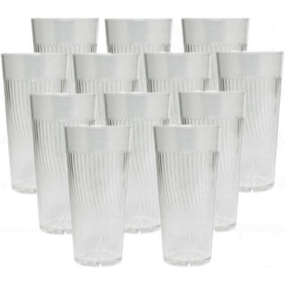 TrueCraftware- Set of 12 Belize 24 oz. Tumbler/Drinking Cups Clear Polycarbonate-Premium Iced Tea Glasses Stackable Reusable Dishwasher Safe Break-Resistant for Home and Restaurants