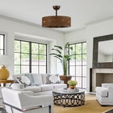 24 Inch Ceiling Fan with Light, Remote, Bronze Farmhouse Rattan Chandelier - Walmart.com