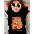 thumbnail image 1 of Adorable Capybara Tea Time Graphic Tee for Girls - Easy Clean, Short Sleeve, Fashionable Black/White Top - Perfect Gift for Youngsters, 1 of 6