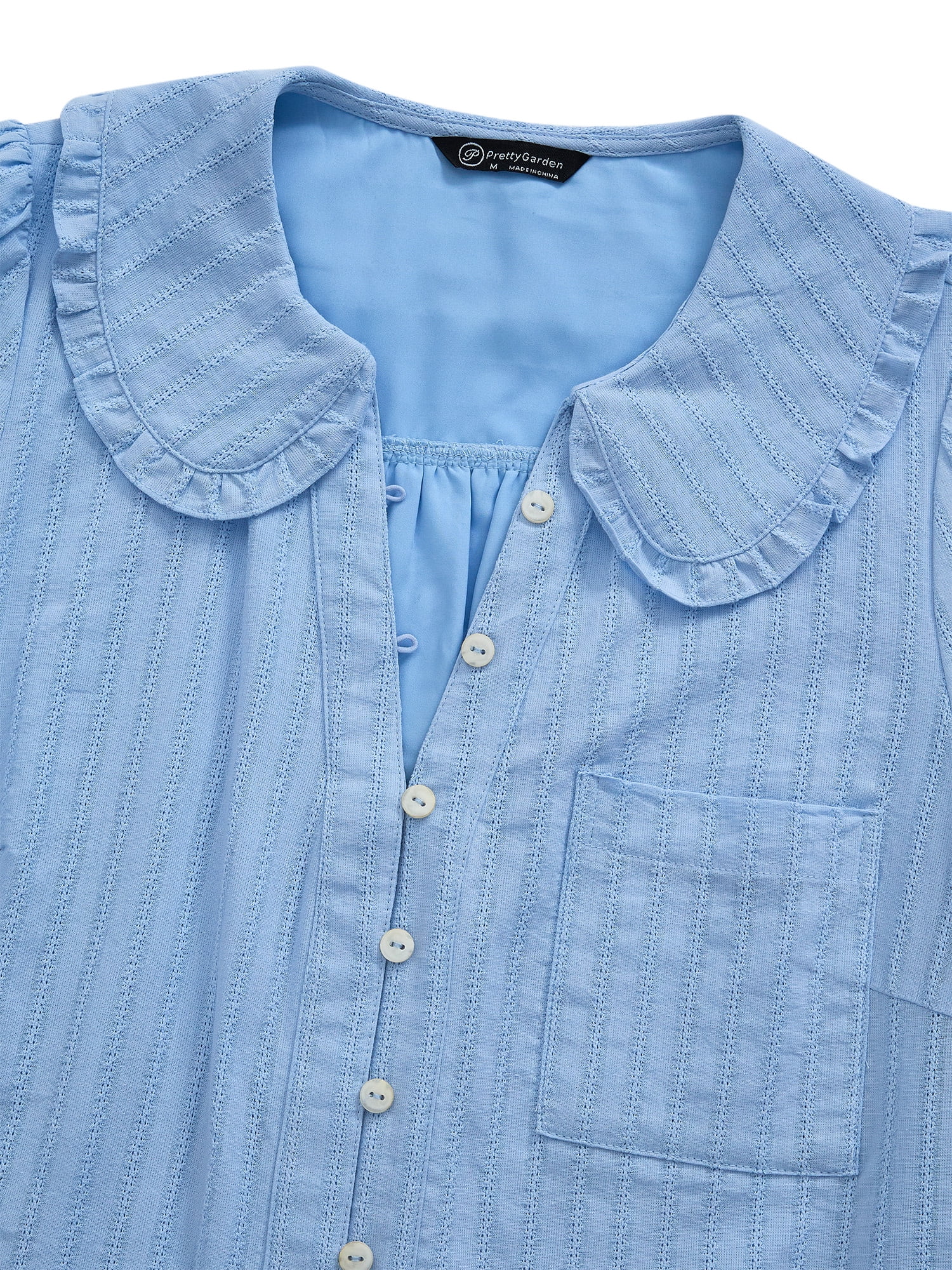 PRETTYGARDEN Women's V Neck Poplin Short Sleeve Button Up Top, Sizes S-XXL