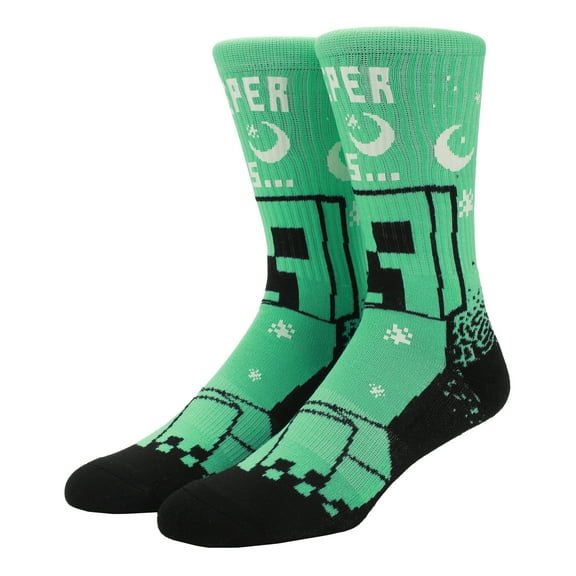Minecraft Creeper UV Color Change Men's Black Athletic Crew Socks
