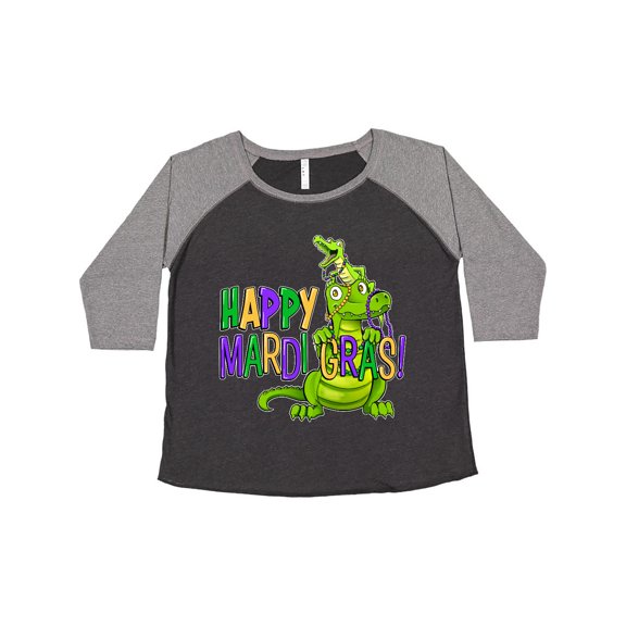 Inktastic Happy Mardi Gras Big and Little Alligators with Beads Women's Plus Size T-Shirt