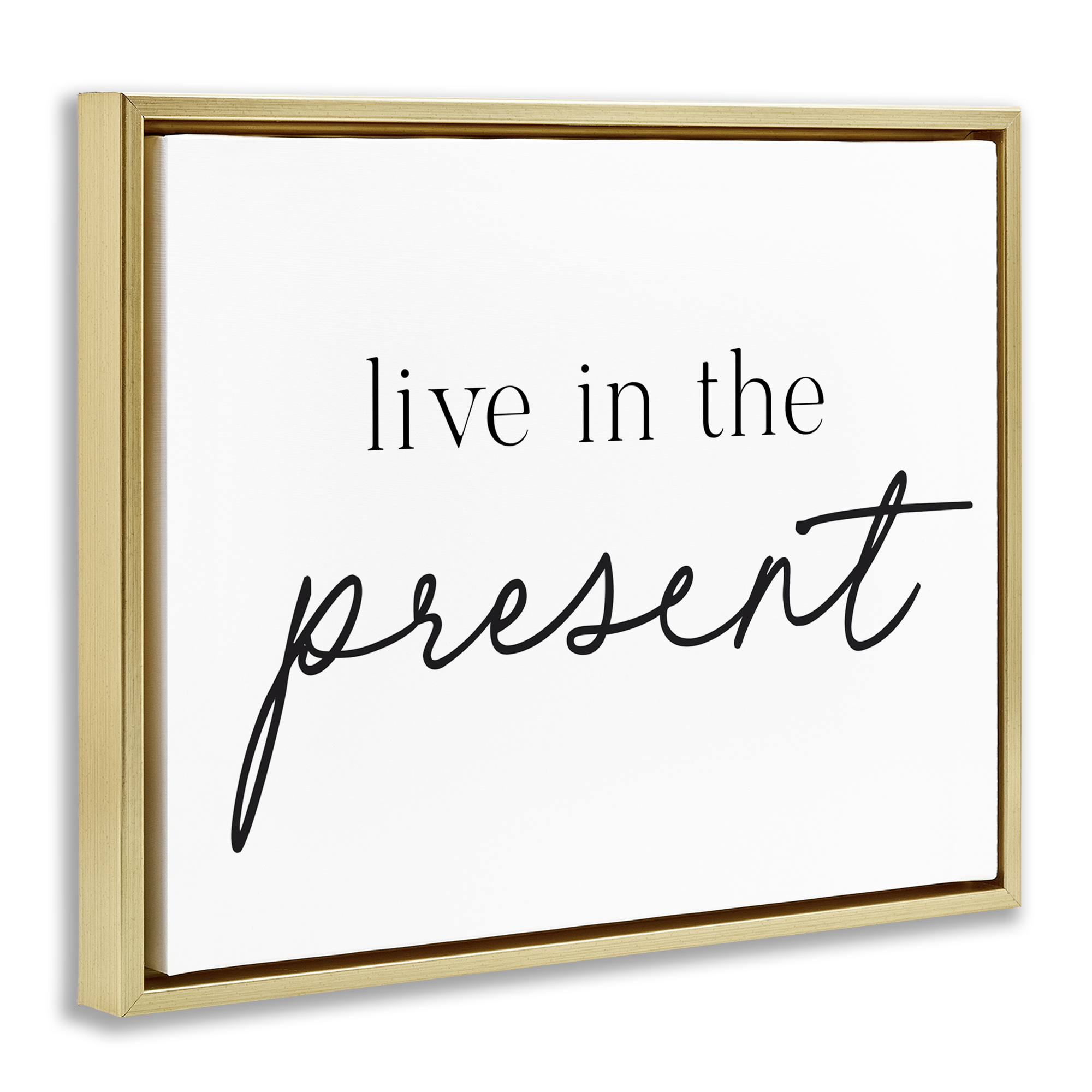 Live In The Present Gold Framed Floater Canvas Wall Art, design by Lettered and Lined