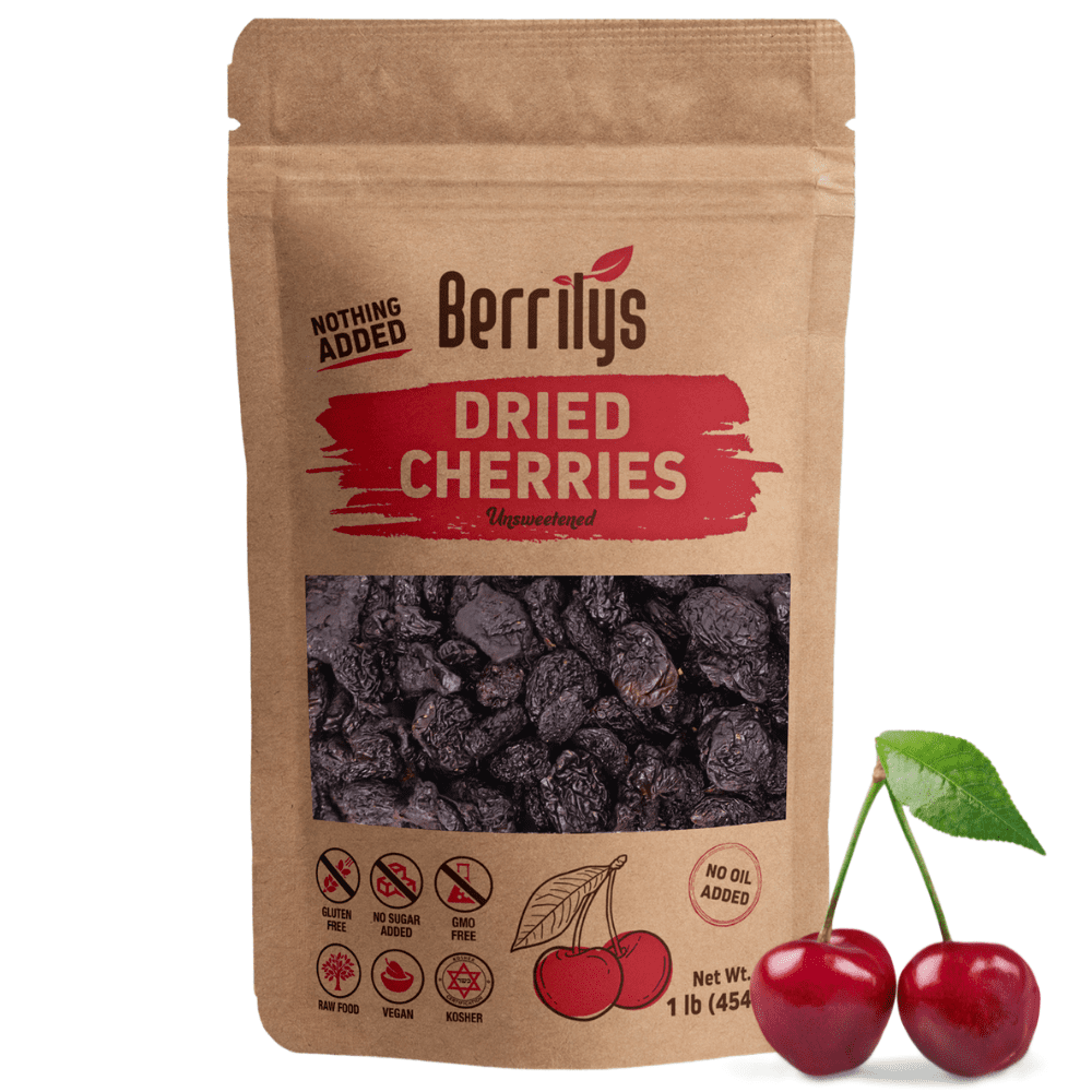 Berrilys Dried Dark Sweet Cherries, No Added Sugar, 1 LB, Pitted