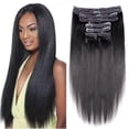thumbnail image 1 of Mihugass Yaki Extensiones de cabello recto con clip de cabello humano real Clip Ins de cabello virgen brasileño Clip Ins Yaki Extensiones de cabello con clip recto 8 piezas con 18 clips 120 g/paquete, 1 of 1