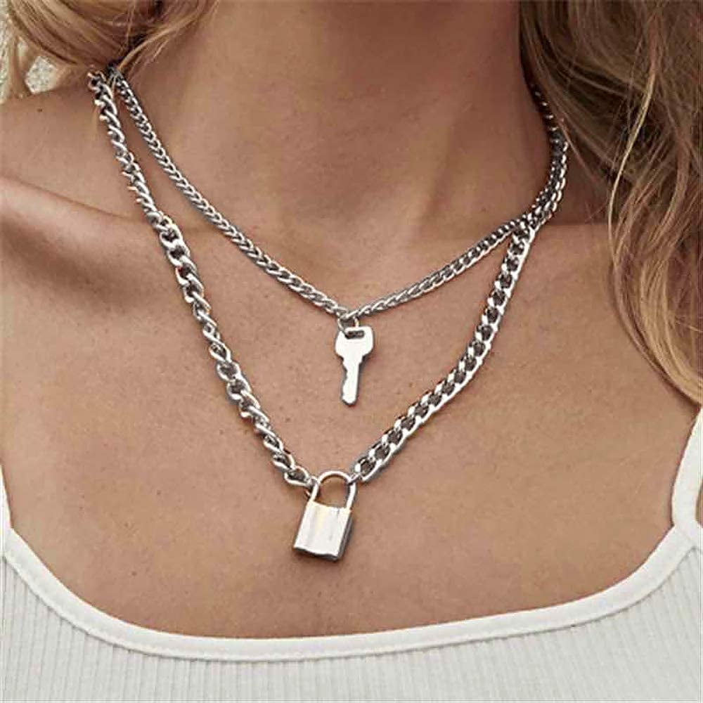 Wekicici Layered Lock Necklace Set | Punk Multilayer Choker Chains For Eboy, Egirl, Emo & Goth Style - View #5