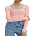 thumbnail image 1 of Womens Solid Color Ribbed Tops Long Sleeve Lace Trim Scoop Neck Slim Fit T-Shirts Dressy Blouses M, 1 of 5