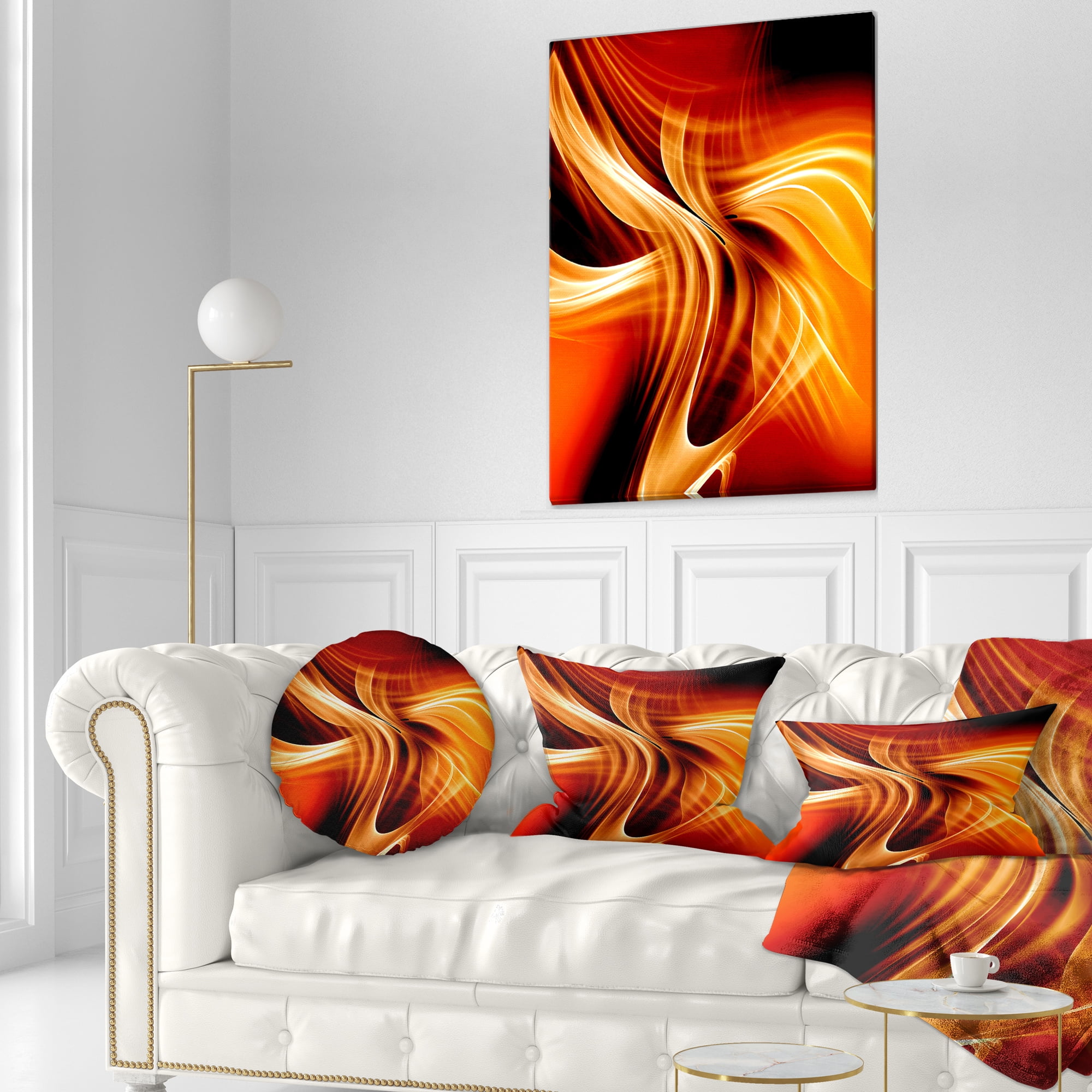 Designart Orange Abstract Warm Fractal Design - Abstract Throw Pillow - 12x20