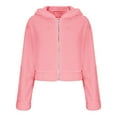 thumbnail image 6 of Women Fuzzy Cropped Jacket Zip Up Long Sleeve Solid Color Fleece Hooded Sweatshirt Fall Fashion Soft Hoodies, 6 of 7