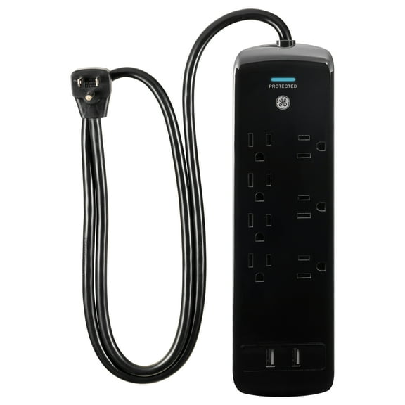 GE Pro 7-Outlet 2-USB Power Strip Surge Protector, 3ft. Cord - 37054