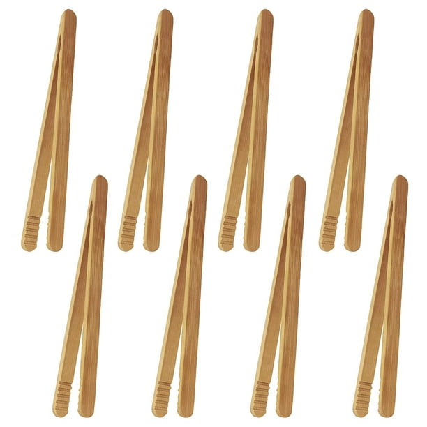Pinzas para utensilios de cocina de bambú de 7 pulgadas, pinzas para tostadas de bambú reutilizables para tostadas, kimchi, frutas y té, 8 piezas.
