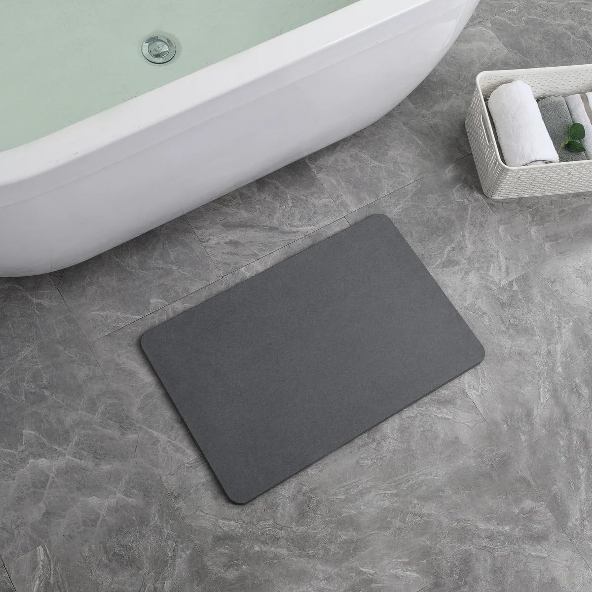 J&V TEXTILES Stone Bath Mat Diatomaceous Earth Shower Mat Non-Slip Super Absorbent Diatomite Stone Mats for Bathroom Floor Quick-Drying Easy to Clean 24''15'' Grey Dove Grey