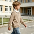 thumbnail image 5 of Boys And Girls Casual Color Lapel Button Solid Color Long Sleeved Top Hoodie, 5 of 8