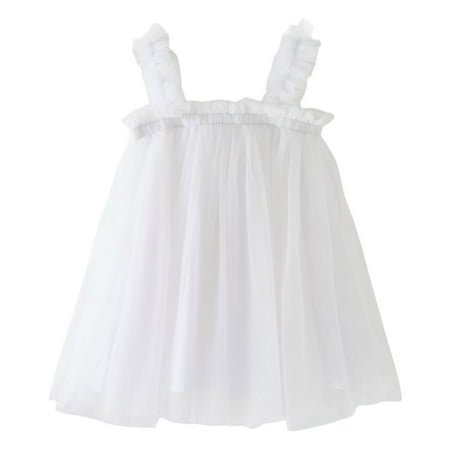 

OJinShaWanO Flower Girl Dresses For Wedding Toddler Girls Sleeveless Tulle Holiday Party Dress Dance Party Princess Dresses Clothes White Cotton Blend 5-6 Years
