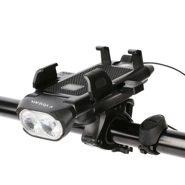 Soporte para teléfono 4 en 1 para faros delanteros de bicicleta de montaña, recargable por USB (negro)