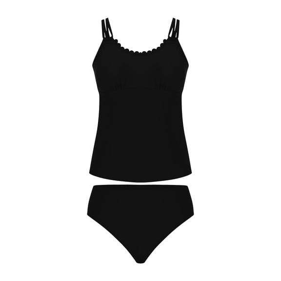 BSDJILFG Tankini Sets for Women 2026 Modest Swimsuits,High Waisted Lettuce Trim Tankini Top with Seamless Underwear