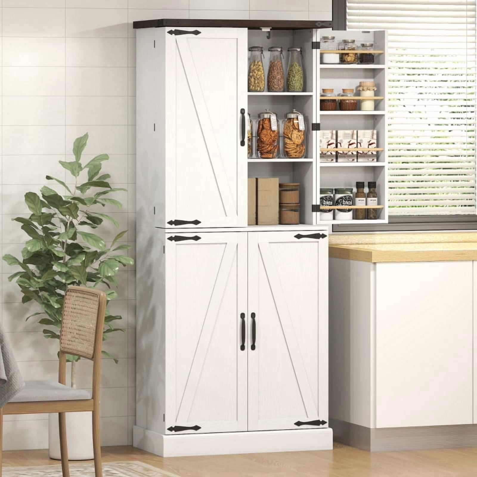Alvantor Tall Kitchen Pantry Storage Cabinet with Door Racks & Adjustable Shelves 29.9" x 15.7" x 72" White