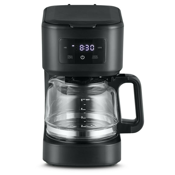 Mainstays 5 Cup Programmable Coffee Maker, Black, Glass Carafe
