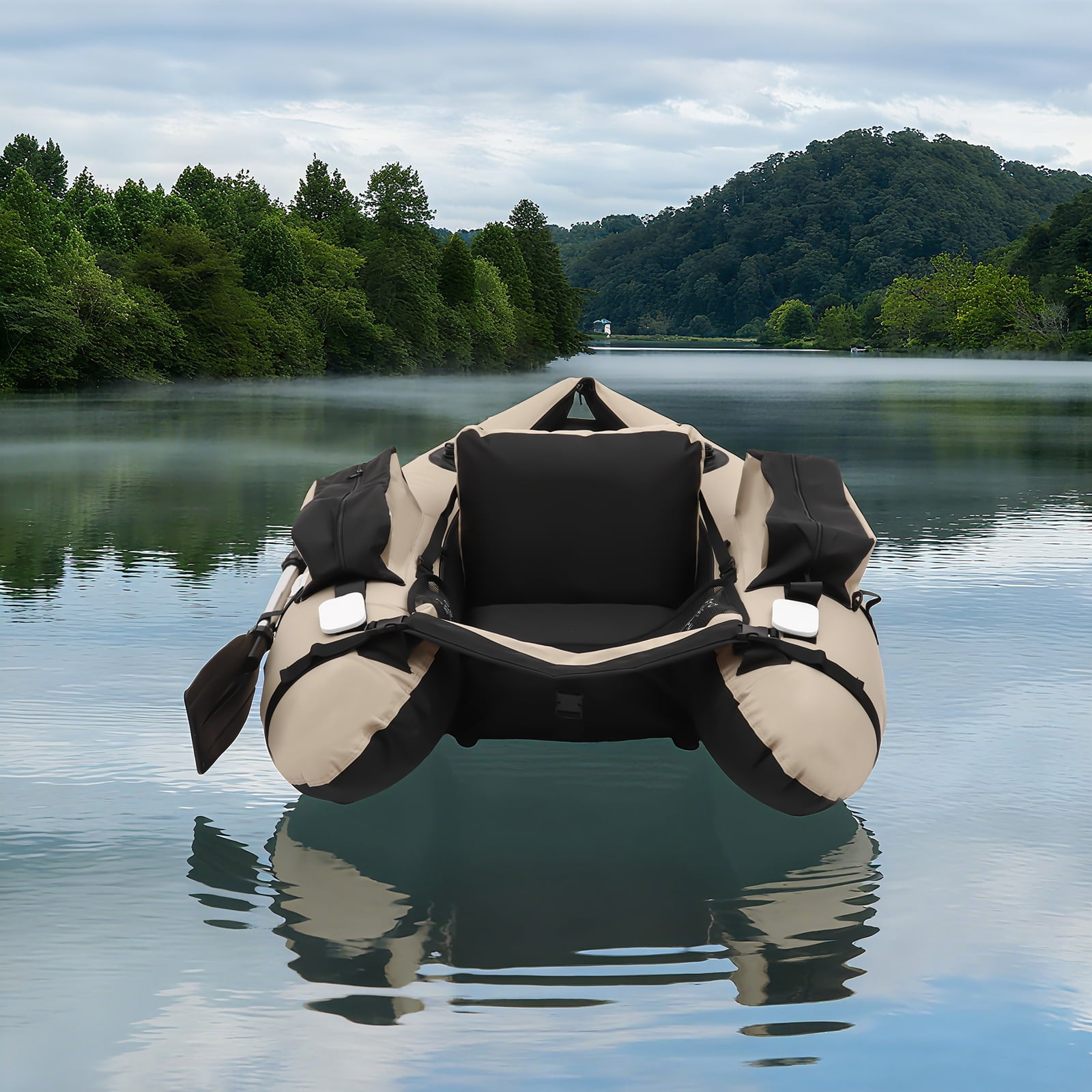 Portable Inflatable Fishing Boat, U-Shaped Anti-Rollover Fishing Boat, with Storage Pockets & Fish Ruler, for Outdoor Fishing Rafting