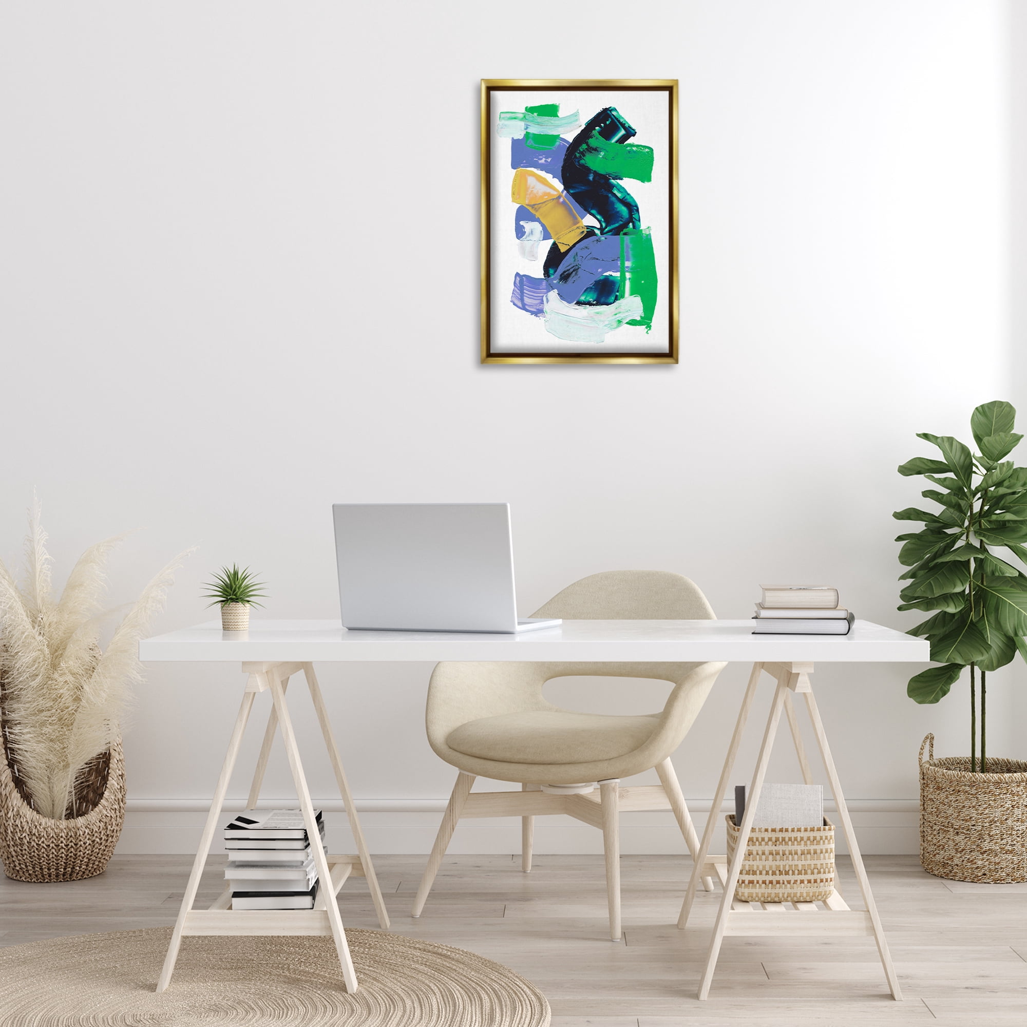 Stupell Industries Expressive Bold Brush Strokes Abstract Painting Gold Floater Framed Canvas Art Print Wall Art, 17 x 25