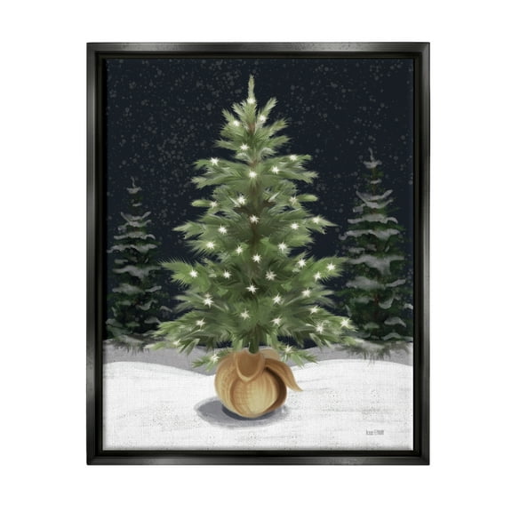 Stupell Industries Christmas Tree Snow Scene Holiday Painting Black Floater Framed Canvas Art Print Wall Art, 17 x 21