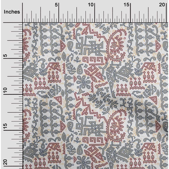 oneOone Cotton Poplin Dusty Gray Fabric Ethnic Block Sewing Material Print Fabric By The Yard 42 Inch Wide