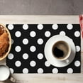 thumbnail image 5 of Table Placemats Set of 4-12x18 in Faux Linen Double Heat Resistant Place Mats, Black and White Polka Dot Cloth Indoor/Outdoor Placemats, Washable Table Mats for Dining, Kitchen, Party, 5 of 6