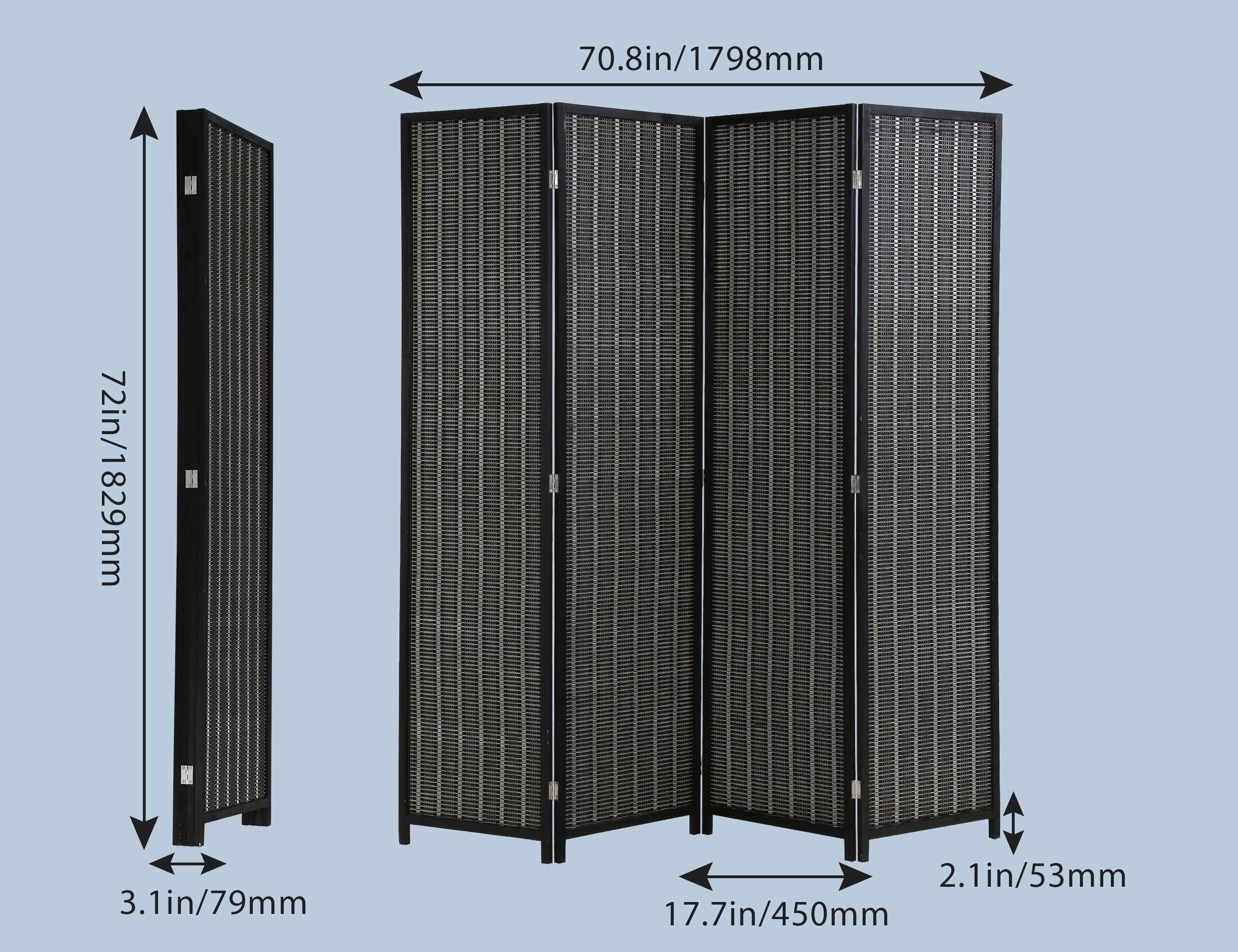CL.HPAHKL Bamboo Room Divider 4 Panel Folding Privacy Screen Freestanding Wall Divider 6 ft Tall Room Partitions and Dividers for Home Bedroom Living Room, Black