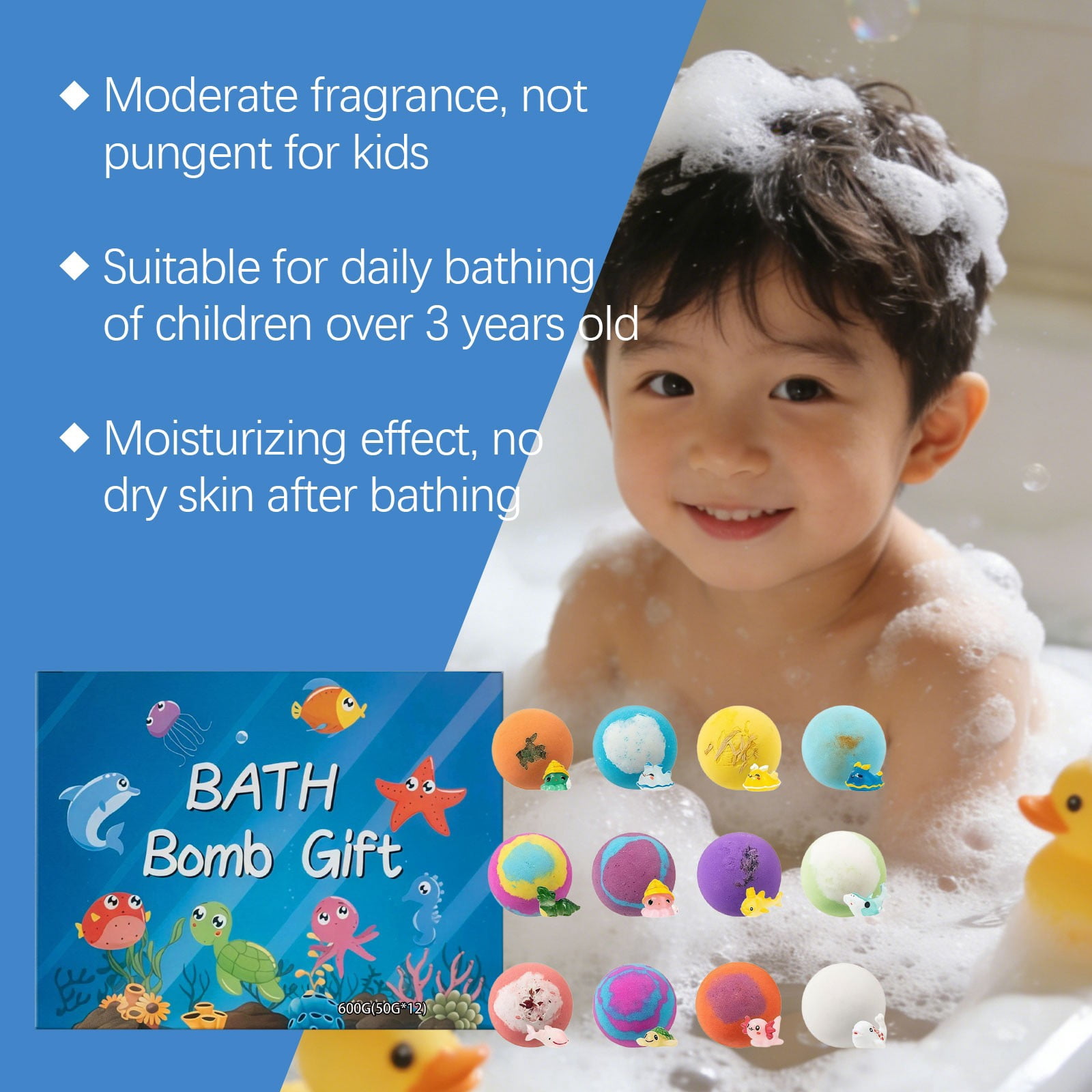 Bath Bombs for Kids with Surprise Inside, 12 Pack Organic Colorful Bubble Bath, Natural Bubble Bath Set for Birthday Presents, Party Favors and Daily Bath Time Fun