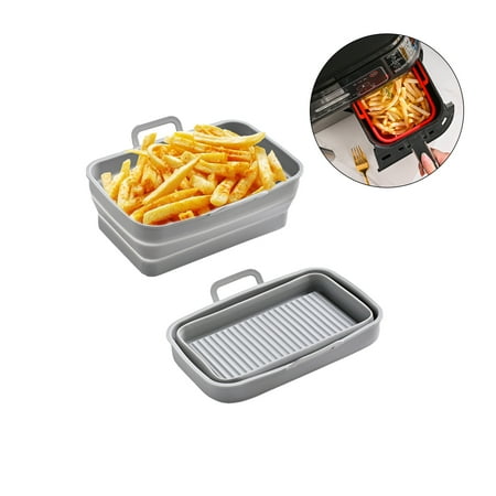 

RUNOLIG Silicone Air Fryer Pot Rectangular Foldable Air Fryer Liners Reusable Fryer Pan Basket