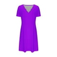 thumbnail image 3 of USSUMA Spring Dresses for Women 2025 Summer Dresses Short Sleeve V Neck Casual Solid Color Mid-Calf Dress Leisure Skirt Fashion Skirts Street My Order Purple Dress Size-XL, 3 of 4