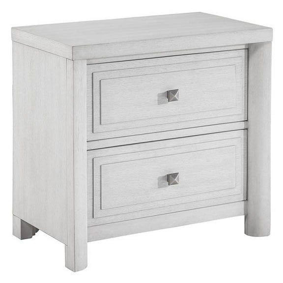 Sunset Trading Dover 2 Drawer Nightstand w USB Charger in Cerused White Oak Wood