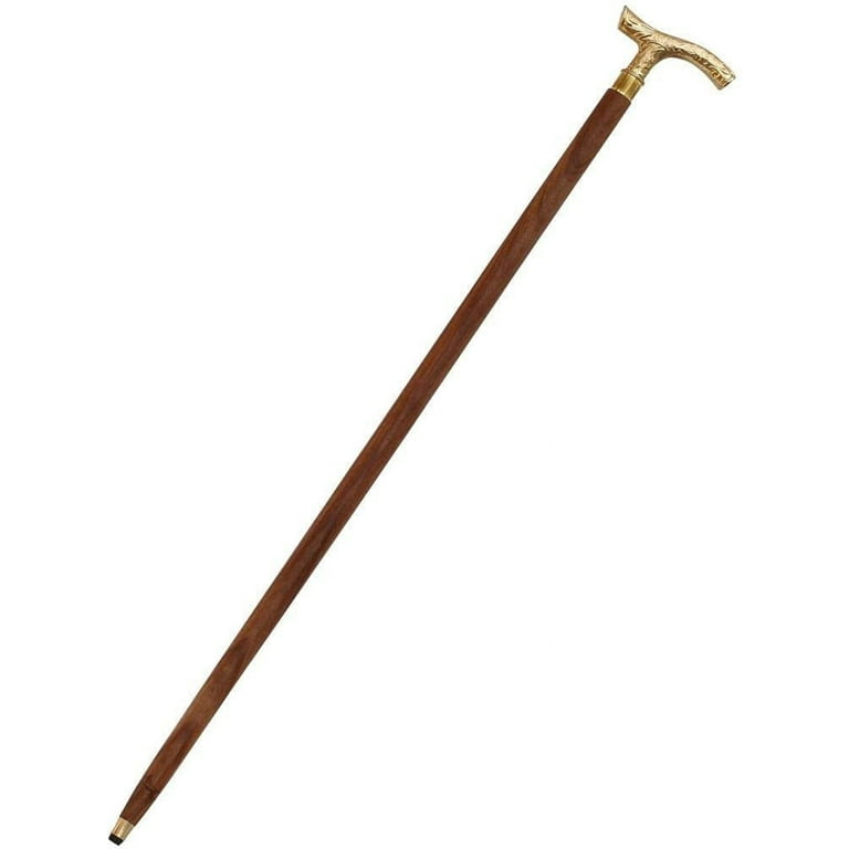 Humaira Nautical Walking Stick - Men Derby Canes and Wooden Walking Stick  for Men and Women - 37 Brown Ebony Brass T Shape Handle in Golden Tone  Natural Wood Unisex Cane 