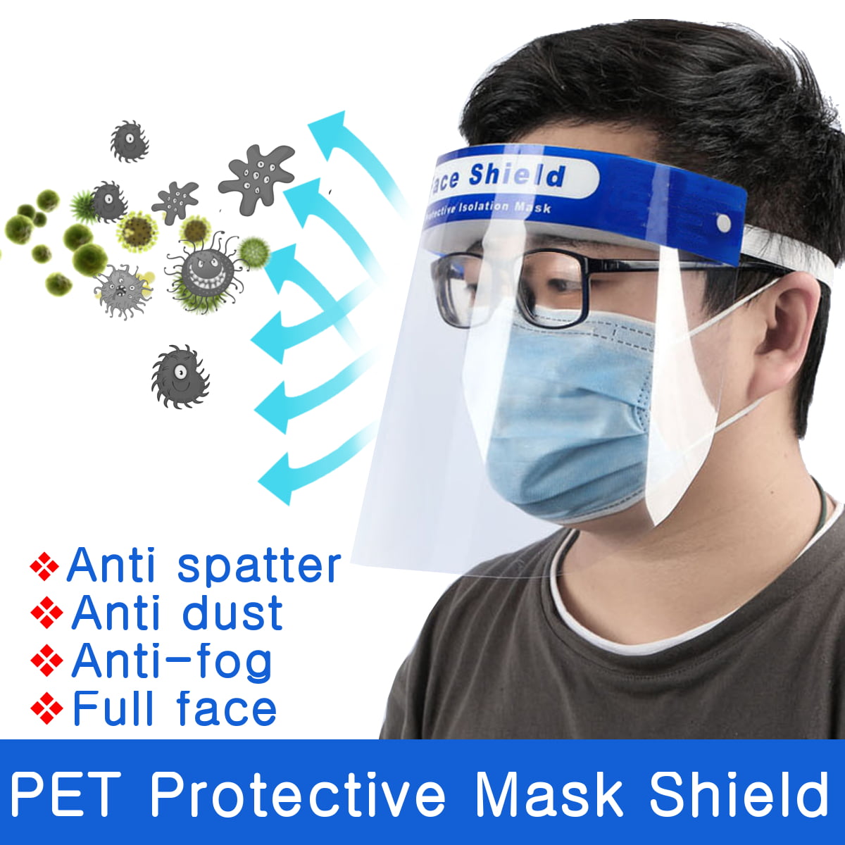 Safety Full Face Shield Clear Protector Work Industry Dental Anti-Fog 2pc+4 musk 