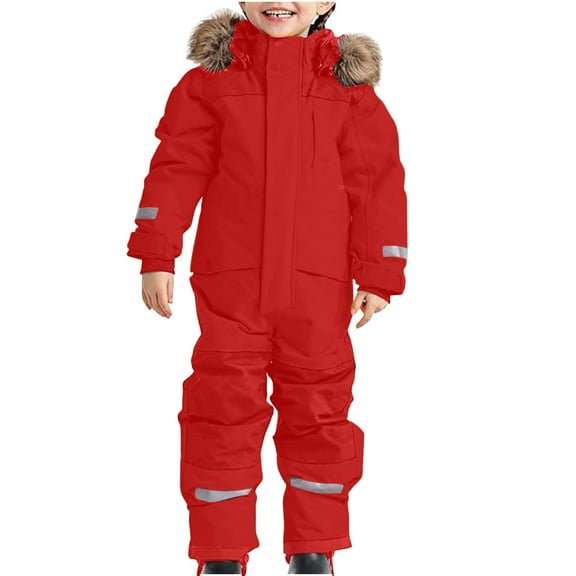 Paiwinds Kids Snowsuit Winter One-Piece with Hood - All Weather Waterproof Suit for Girls and Boys, Warm Puffer Jumpsuit for Outdoor Activities