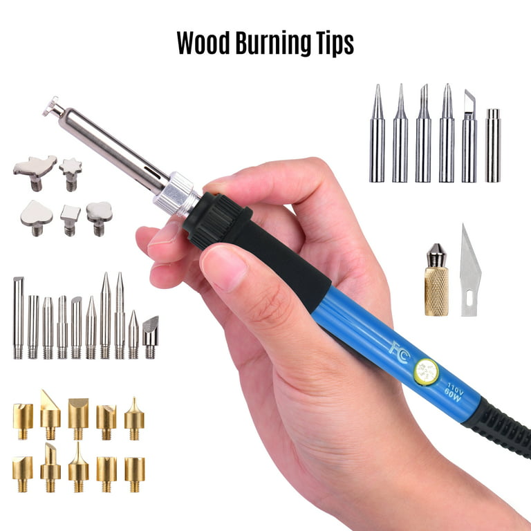 110V Solid Wood Burning Kit Tool Station Dual Pyrography Pen