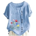 thumbnail image 2 of HOMBOM Womens Tops Tee Shirts Crewneck Boho Cotton Linen Short Sleeve Floral T Shirts for Ladies Trendy, 2 of 5