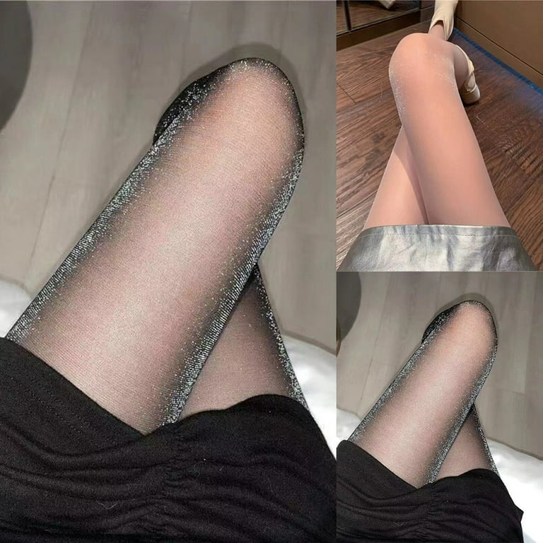 Women's Ultra-thin Silver Glitter Open Crotch Stockings, Sexy Sparkly Tights