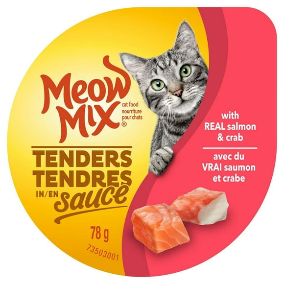Meow Mix Tenders in Sauce with Real Salmon & Crab, Wet Cat Food, 78G