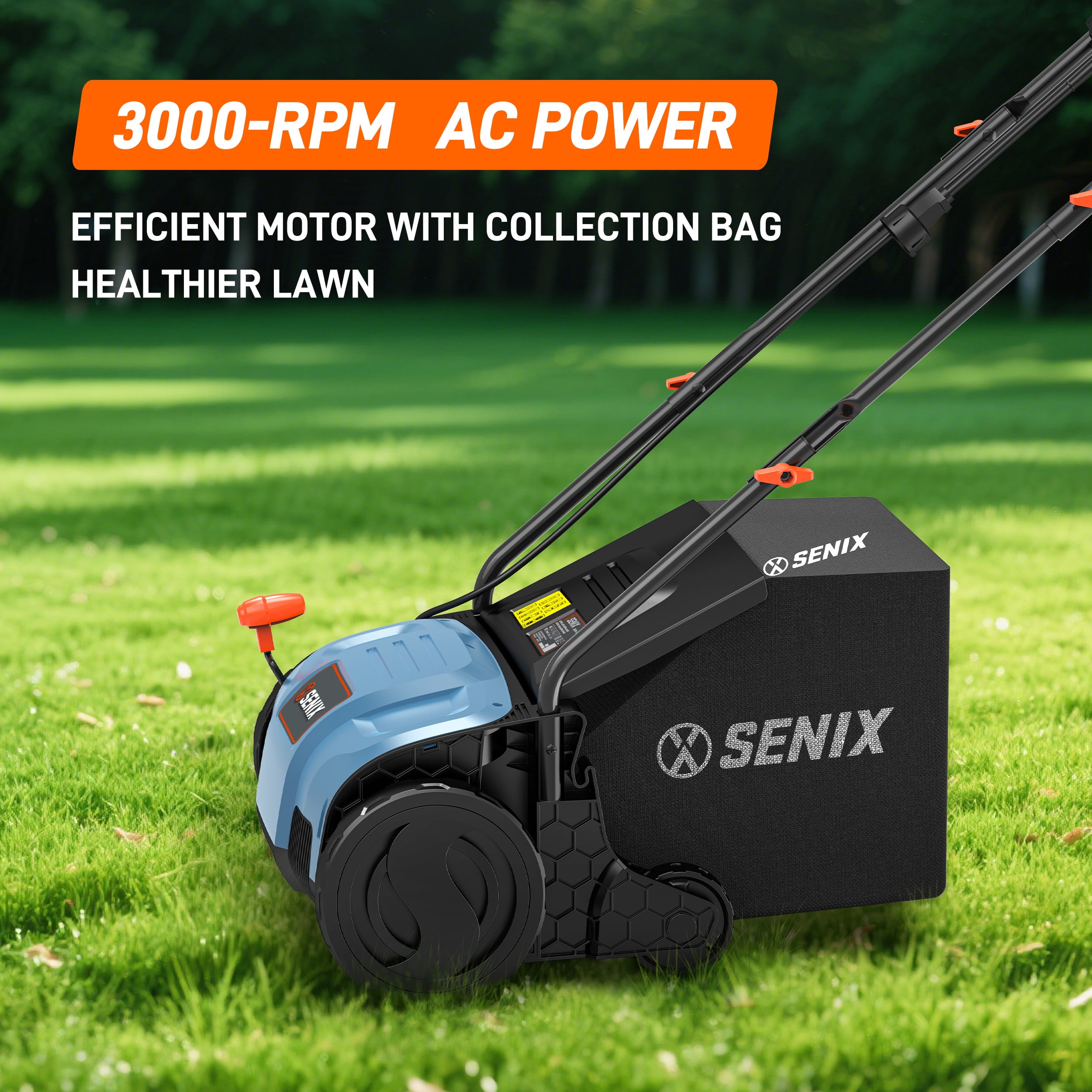 SENIX Corded Dethatcher/Scarifier 2 in 1, 12.6" 12Amp, 4-Position Adjustment with Collection Bag, SCE12-L1