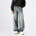 thumbnail image 2 of Ticikt Women Baggy Jeans Mid-Low Waist Boyfriend Streetwear Vintage Jeans Wide Leg Denim Pants,Color:Light Blue,Size:M, 2 of 5