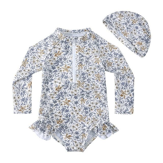 Toddler Girl Rash Guard Swimwear Hawaiian Ruffle Sun Protection Long Sleeve Swimwear Bathing Suit 12-24 Months Girls Clothing