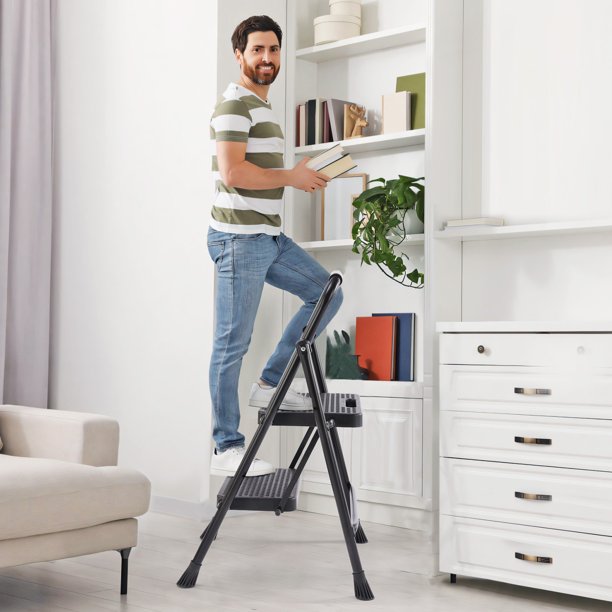 edx 2 Step Ladder, Portable Folding Step Stool Heavy Duty Anti
